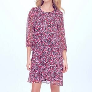 0157 NWT Calvin Klein Balloon-Sleeve Chiffon Dress